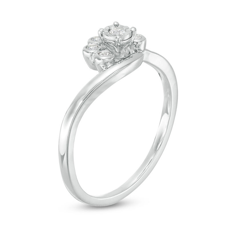 Main Image 3 of 0.085 CT. T.W. Diamond Swirl Bypass Ring in 10K White Gold
