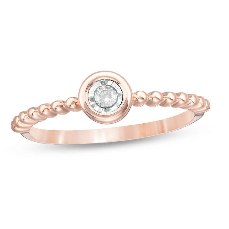 0.04 CT. Diamond Solitaire Bead Shank Promise Ring in 10K Rose Gold