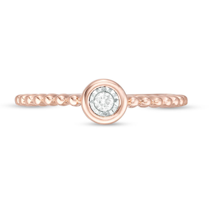 0.04 CT. Diamond Solitaire Bead Shank Promise Ring in 10K Rose Gold