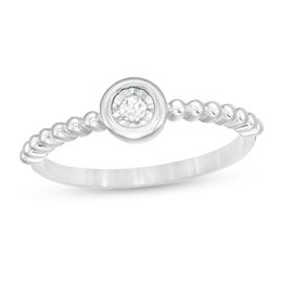 0.04 CT. Diamond Solitaire Bead Shank Promise Ring in 10K White Gold