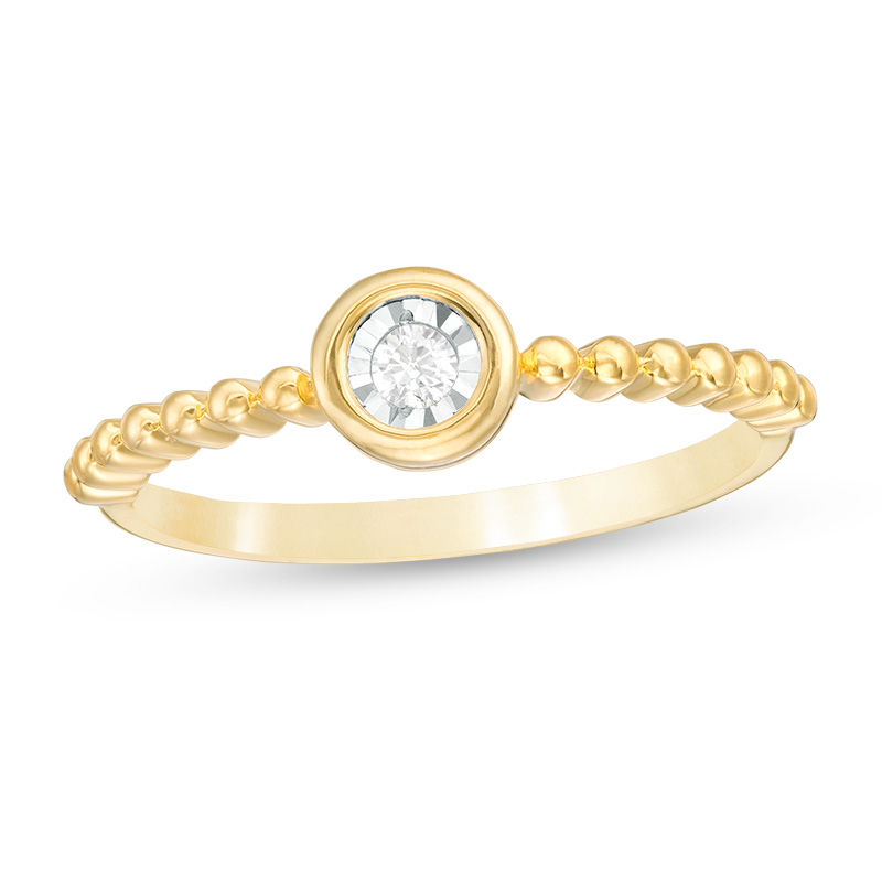 0.04 CT. Diamond Solitaire Bead Shank Promise Ring in 10K Gold
