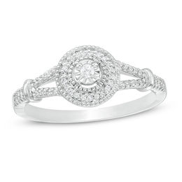 0.145 CT. T.W. Diamond Frame Split Shank Promise Ring in 10K White Gold