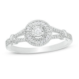 0.145 CT. T.W. Diamond Frame Split Shank Promise Ring in 10K White Gold