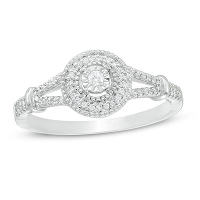0.145 CT. T.W. Diamond Frame Split Shank Promise Ring in 10K White Gold