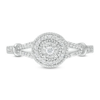 0.145 CT. T.W. Diamond Frame Split Shank Promise Ring in 10K White Gold