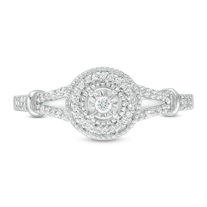 0.145 CT. T.W. Diamond Frame Split Shank Promise Ring in 10K White Gold