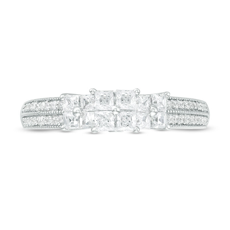 0.45 CT. T.W. Princess-Cut Quad Diamond Three Stone Double Row Engagement Ring in 10K White Gold