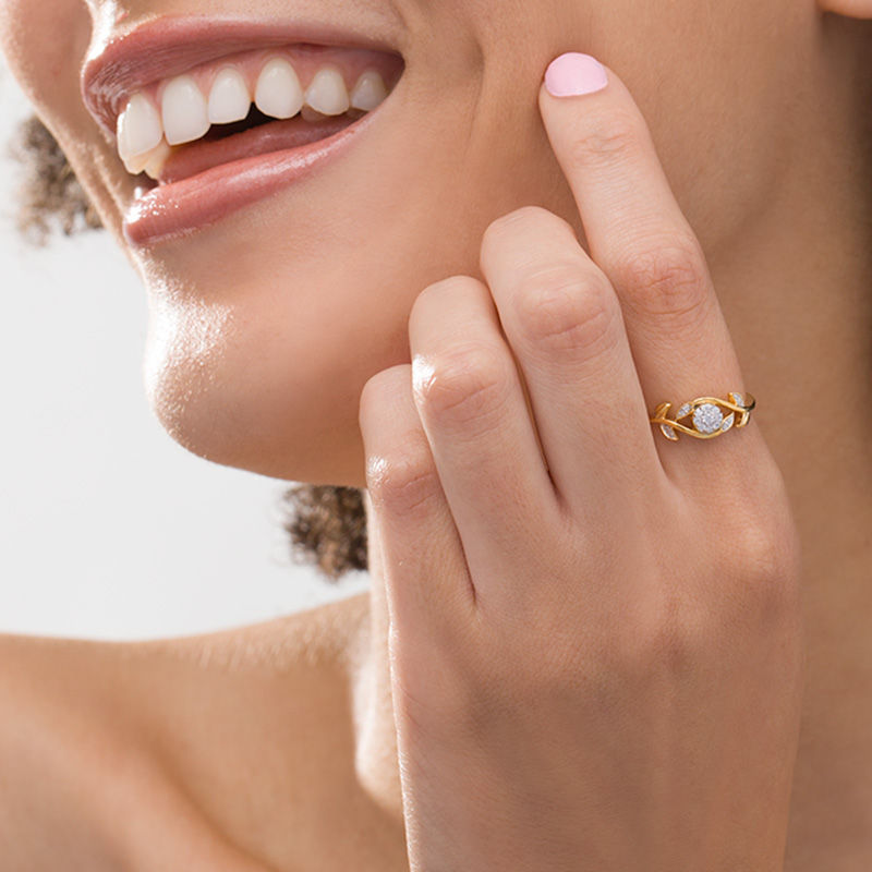 Main Image 2 of 0.085 CT. T.W. Composite Diamond Vine Bypass Promise Ring in 10K Gold