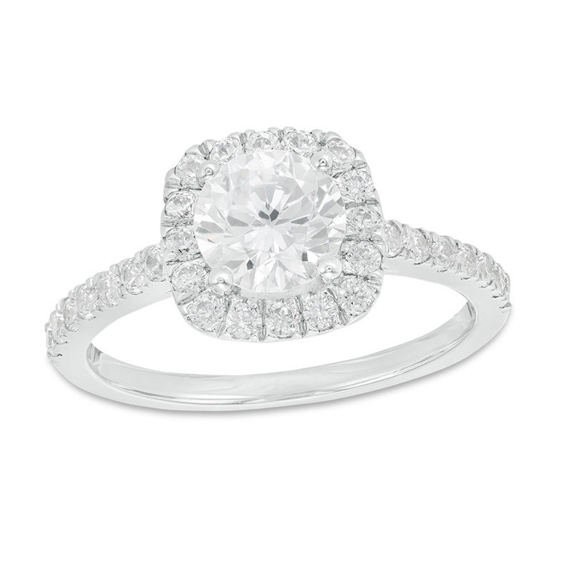 1.45 CT. T.W. Diamond Cushion Frame Engagement Ring in 14K White Gold