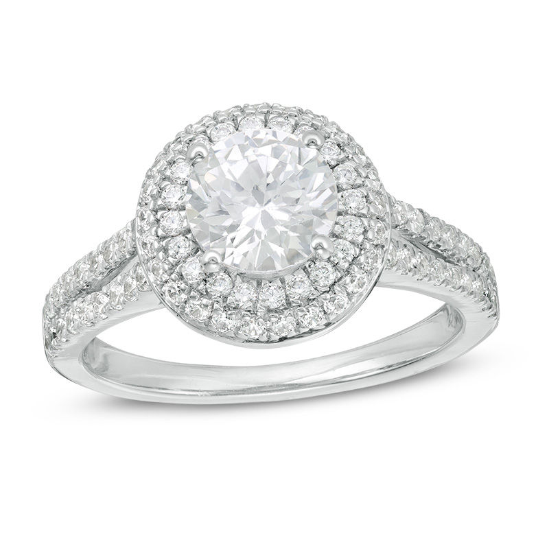 Main Image 1 of 1.45 CT. T.W. Diamond Double Frame Split Shank Engagement Ring in 14K White Gold