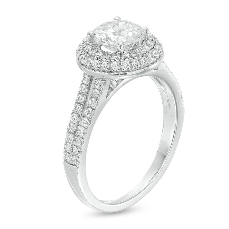 Main Image 3 of 1.45 CT. T.W. Diamond Double Frame Split Shank Engagement Ring in 14K White Gold
