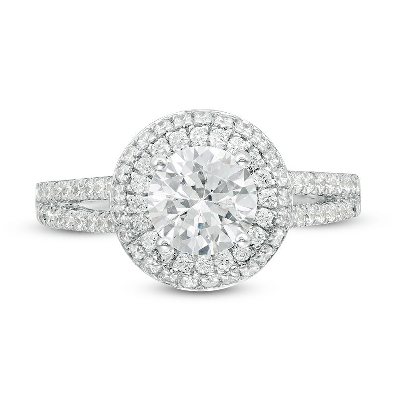 Main Image 4 of 1.45 CT. T.W. Diamond Double Frame Split Shank Engagement Ring in 14K White Gold