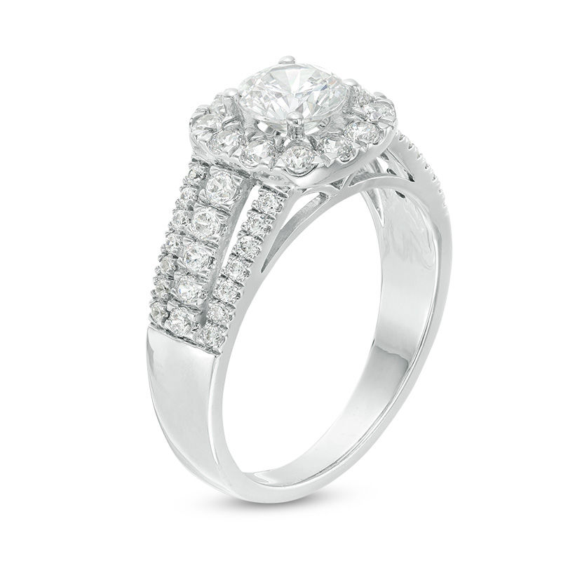 1.45 CT. T.W. Diamond Cushion Frame Multi-Row Engagement Ring in 14K White Gold