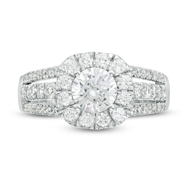 1.45 CT. T.W. Diamond Cushion Frame Multi-Row Engagement Ring in 14K White Gold