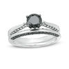 Thumbnail Image 0 of 0.80 CT. T.W. Enhanced Black and White Diamond Solitaire Bridal Set in 10K White Gold