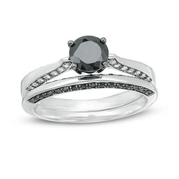 0.80 CT. T.W. Black and White Diamond Solitaire Bridal Set in 10K White Gold