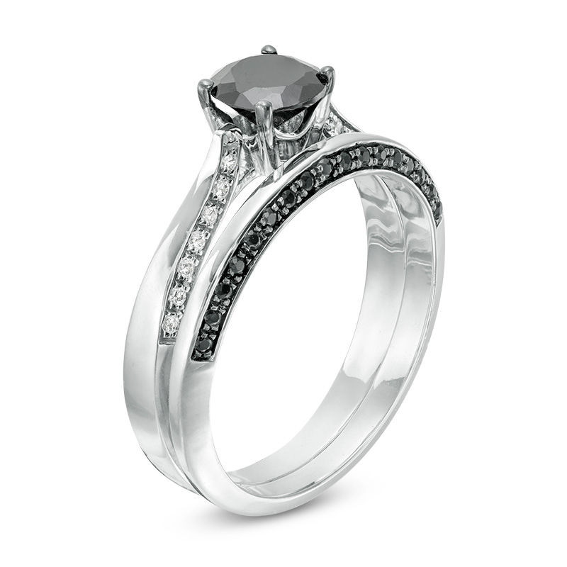 0.80 CT. T.W. Black and White Diamond Solitaire Bridal Set in 10K White Gold