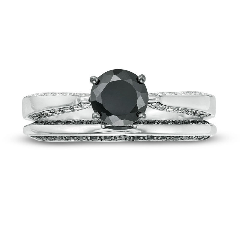 0.80 CT. T.W. Enhanced Black and White Diamond Solitaire Bridal Set in 10K White Gold