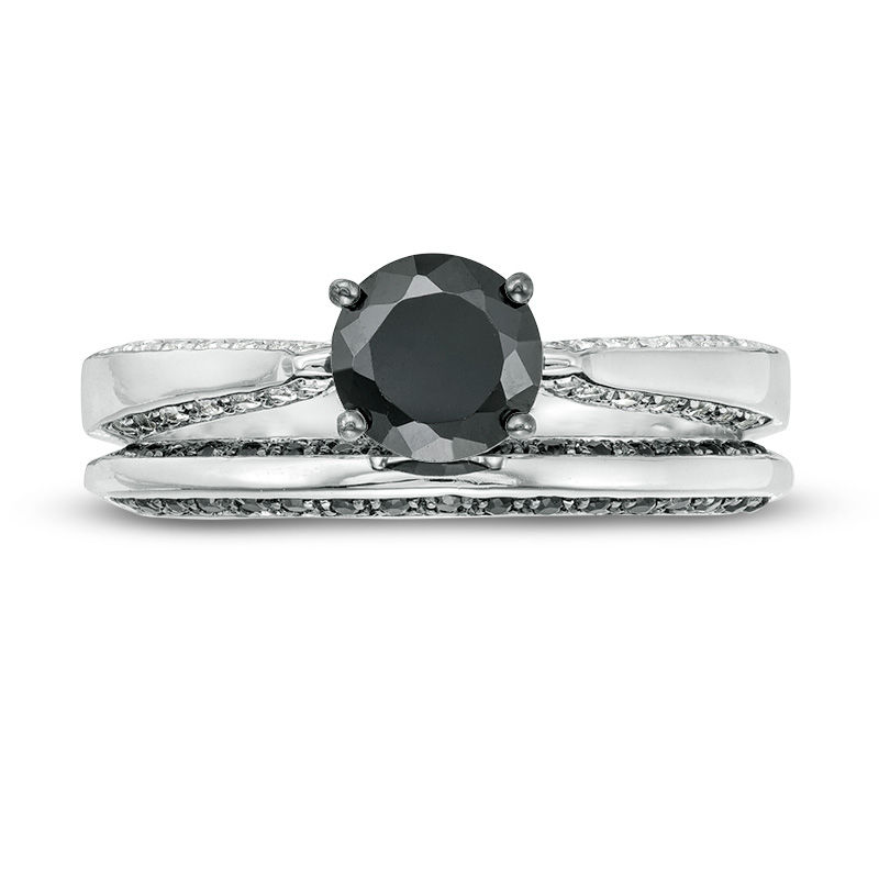 Main Image 4 of 0.80 CT. T.W. Black and White Diamond Solitaire Bridal Set in 10K White Gold