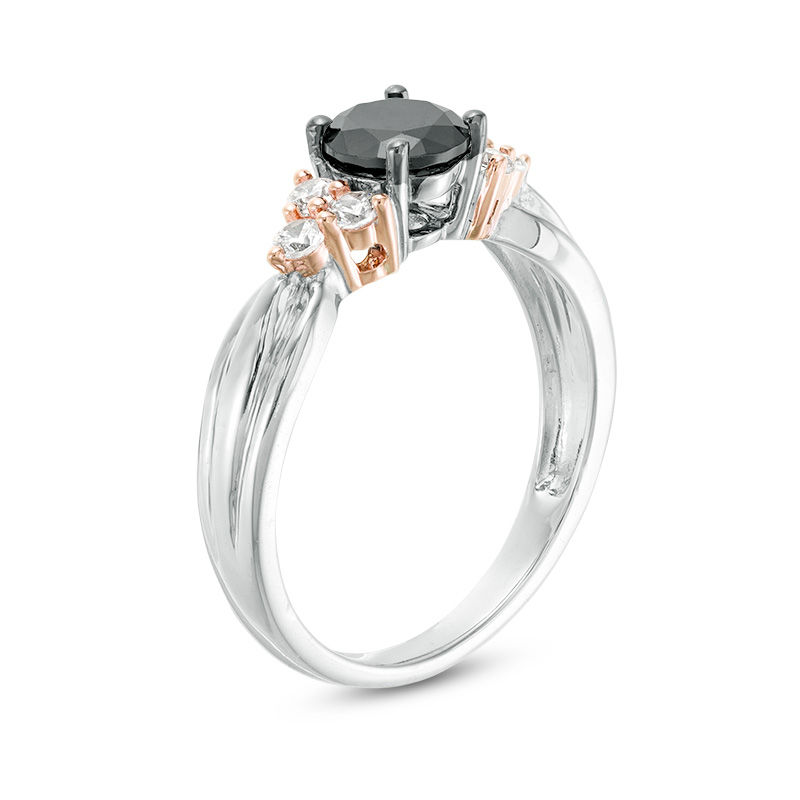 0.95 CT. T.W. Enhanced Black and White Diamond Tri-Sides Engagement Ring in 10K Two-Tone Gold