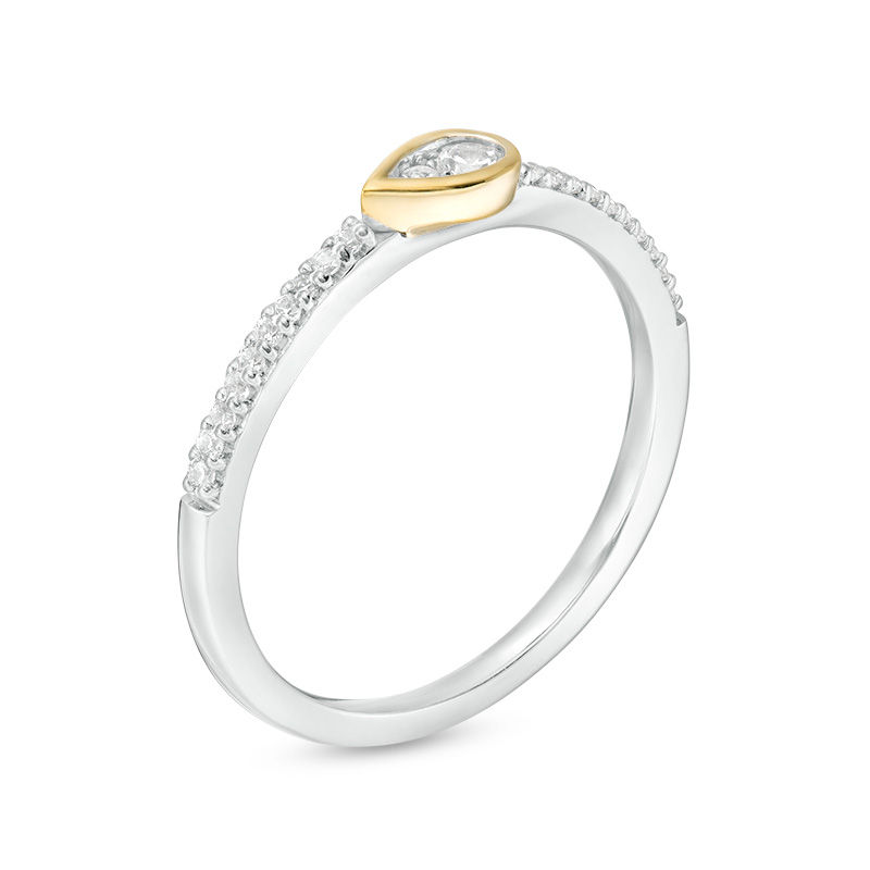 Main Image 3 of 0.145 CT. T.W. Diamond Sideways Teardrop Ring in Sterling Silver and 10K Gold