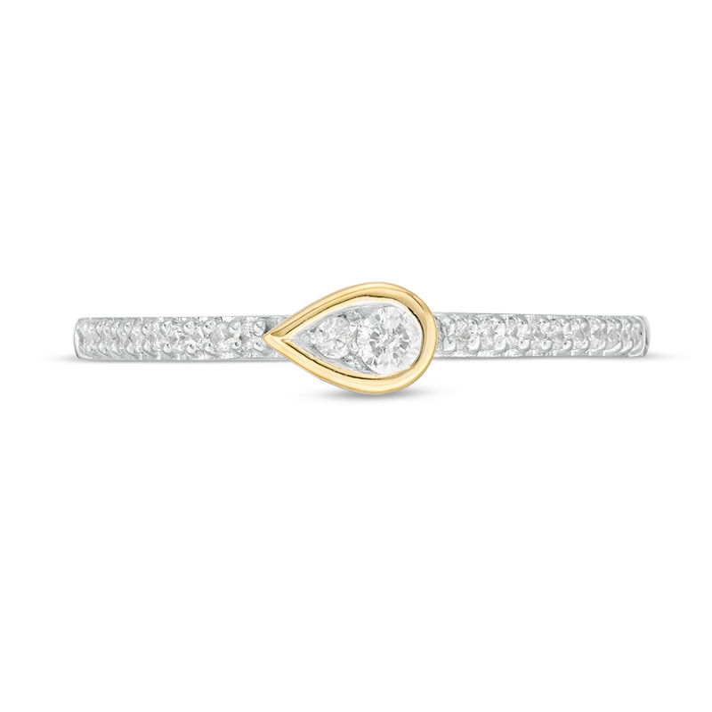 Main Image 4 of 0.145 CT. T.W. Diamond Sideways Teardrop Ring in Sterling Silver and 10K Gold