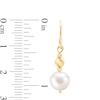 Thumbnail Image 2 of IMPERIAL® 7.0-7.5mm Freshwater Cultured Pearl and Diamond-Cut Bead Drop Earrings in 14K Gold