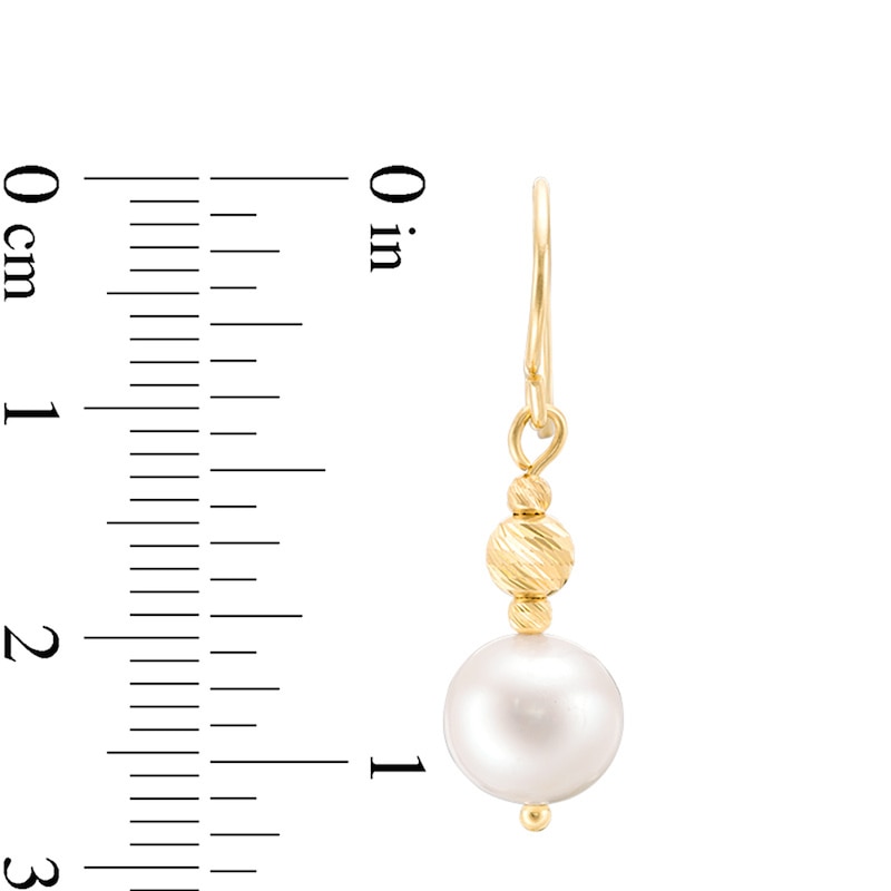 Main Image 2 of IMPERIAL® 7.0-7.5mm Freshwater Cultured Pearl and Diamond-Cut Bead Drop Earrings in 14K Gold