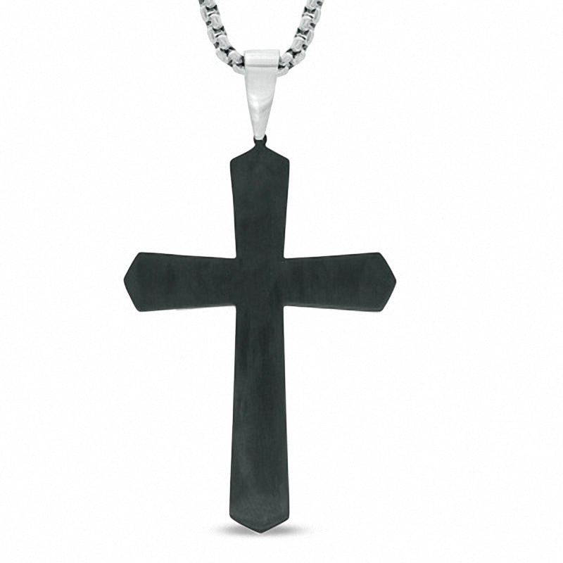 Men's Lord's Prayer Cross Pendant in Two-Tone Stainless Steel - 24"