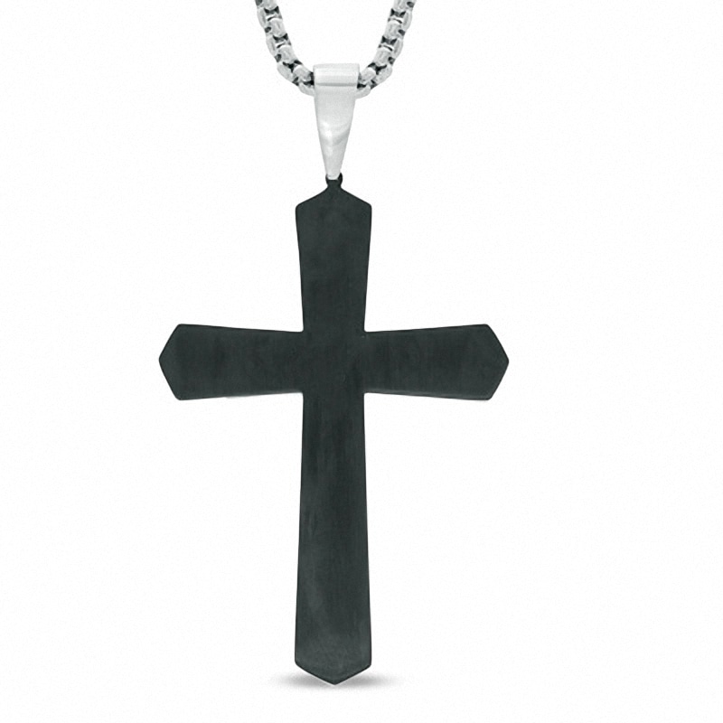 Main Image 2 of Men's Lord's Prayer Cross Pendant in Two-Tone Stainless Steel - 24"