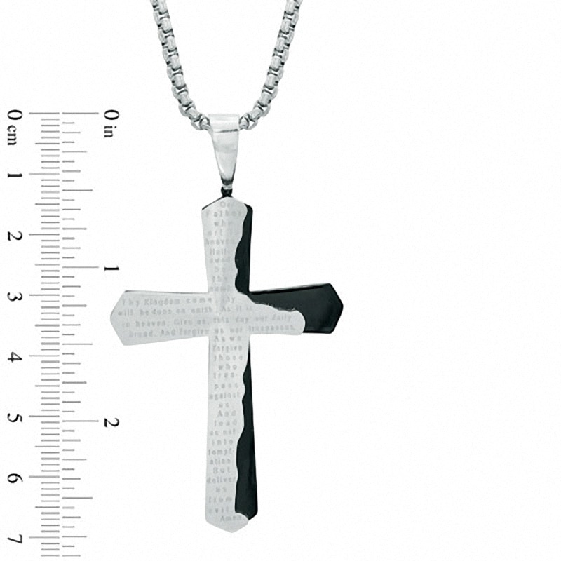 Men's Lord's Prayer Cross Pendant in Two-Tone Stainless Steel - 24"