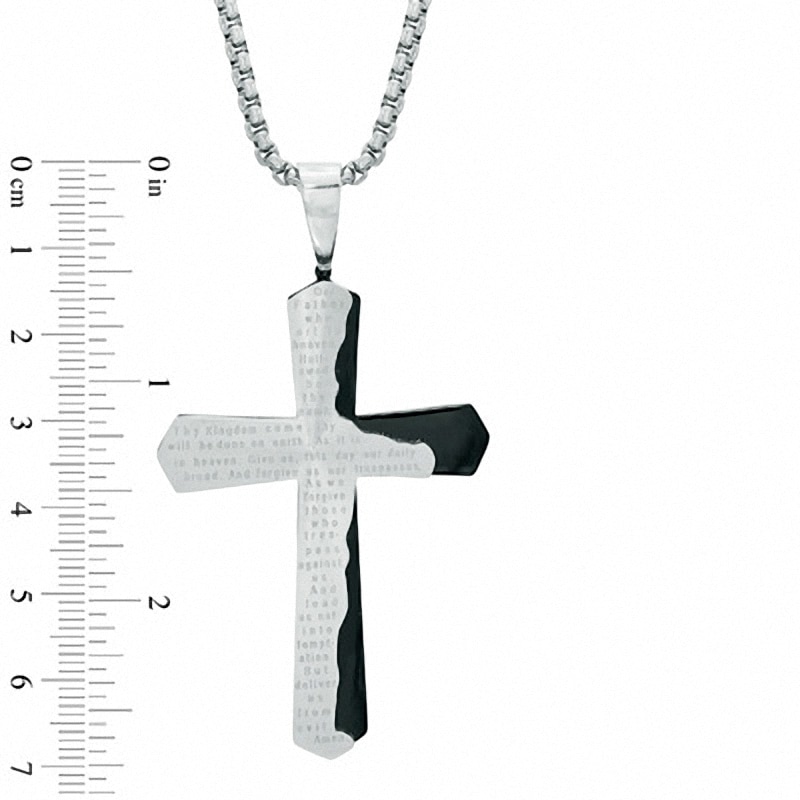 Main Image 3 of Men's Lord's Prayer Cross Pendant in Two-Tone Stainless Steel - 24"