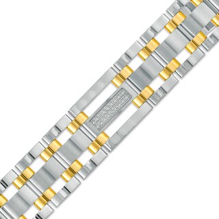 Men's 0.27 CT. T.W. Diamond Triple Row Link Bracelet in Stainless Steel and Yellow IP - 8.75"