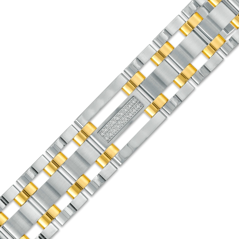Men's 0.27 CT. T.W. Diamond Triple Row Link Bracelet in Stainless Steel and Yellow IP - 8.75"|Peoples Jewellers