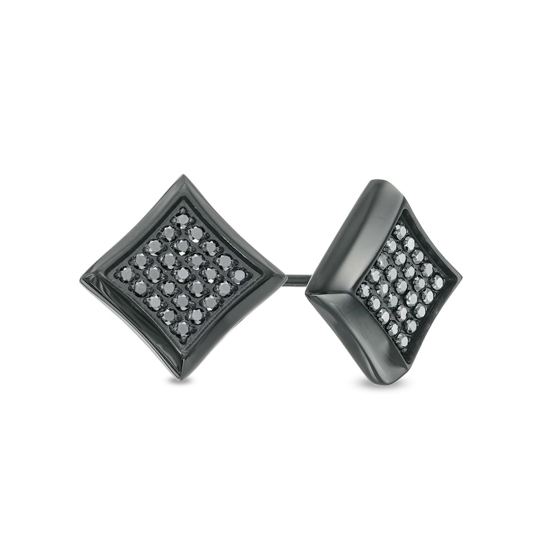 Men's 0.25 CT. T.W. Square-Shaped Black Multi-Diamond Concave Stud Earrings in Stainless Steel with Black IP|Peoples Jewellers