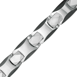 Men's Bevelled Edge Link Bracelet in Stainless Steel and Black IP - 8.5"