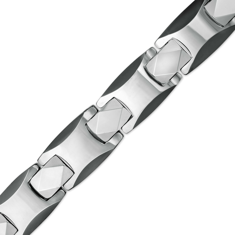 Men's Bevelled Edge Link Bracelet in Stainless Steel and Black IP - 8.5"