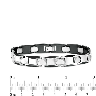 Men's Bevelled Edge Link Bracelet in Stainless Steel and Black IP - 8.5"