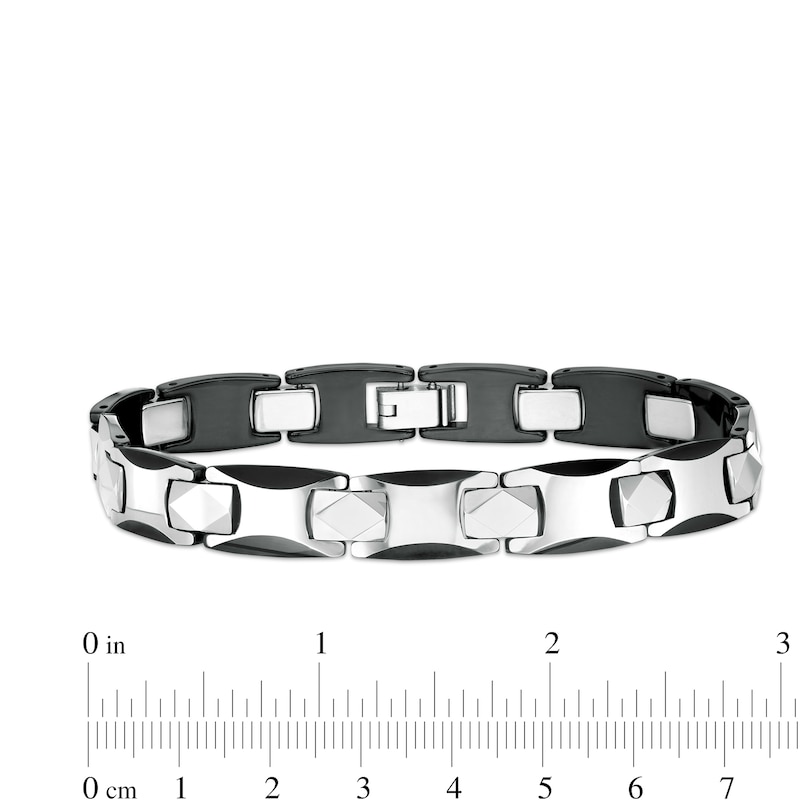 Men's Bevelled Edge Link Bracelet in Stainless Steel and Black IP - 8.5"|Peoples Jewellers