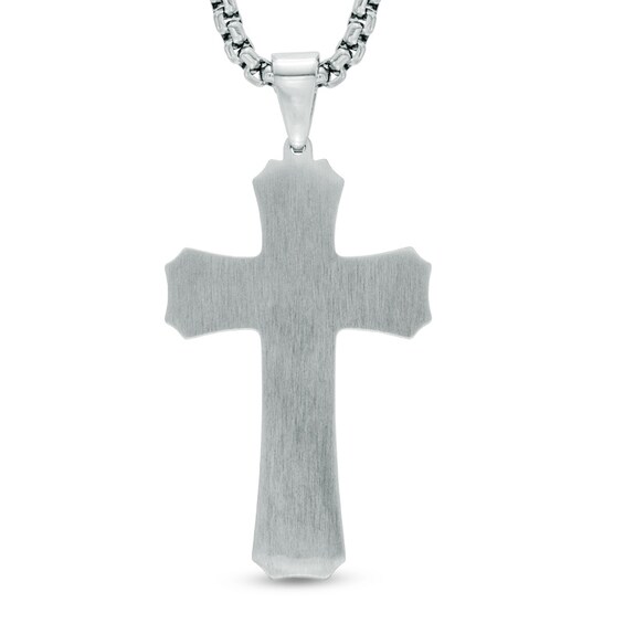 Men's Carbon Fiber Raised Cross Pendant in Stainless Steel - 24" Men's Carbon Fiber Raised Cross Pendant in Stainless Steel - 24"
