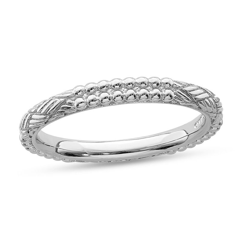 Stackable Expressions™ Beaded and Basket Weave Pattern Ring in Sterling Silver|Peoples Jewellers