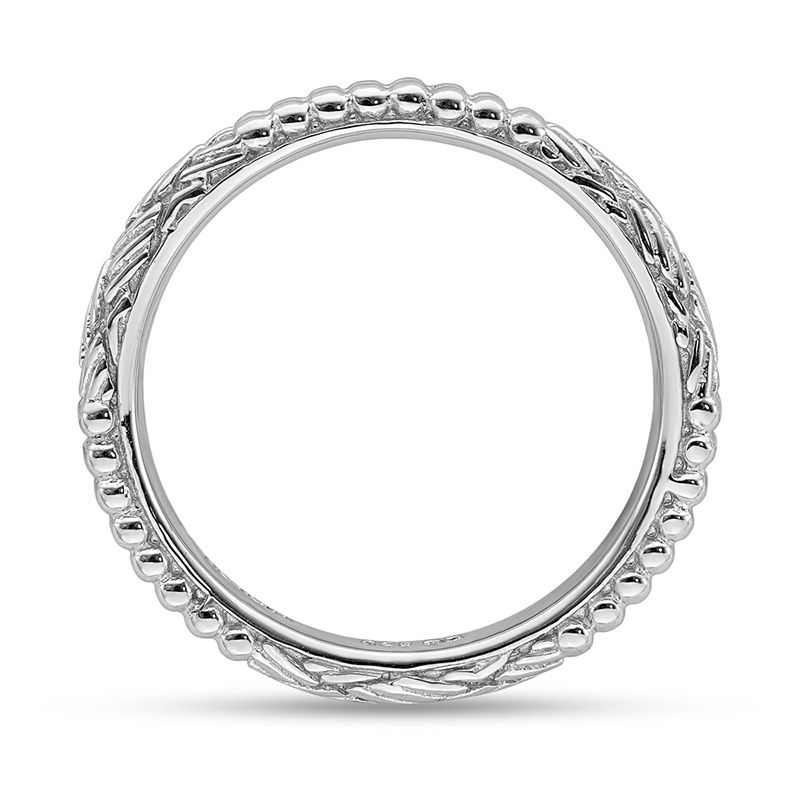 Stackable Expressions™ Beaded and Basket Weave Pattern Ring in Sterling Silver