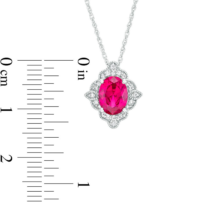 Main Image 3 of Oval Lab-Created Ruby and White Sapphire Scallop Frame Vintage-Style Pendant in Sterling Silver