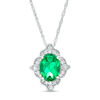 Thumbnail Image 1 of Oval Lab-Created Emerald and White Sapphire Scallop Frame Vintage-Style Pendant in Sterling Silver