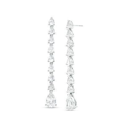 Pear-Shaped Lab-Created White Sapphire Line Drop Earrings in Sterling Silver