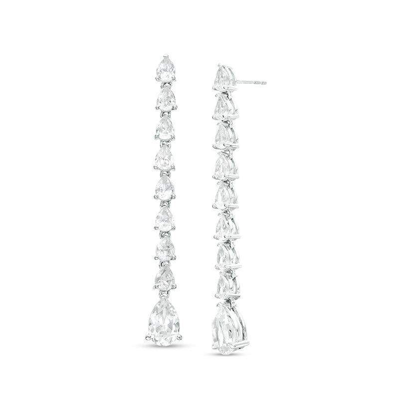 Pear-Shaped Lab-Created White Sapphire Line Drop Earrings in Sterling Silver