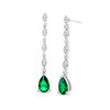 Thumbnail Image 0 of Pear-Shaped Lab-Created Emerald and White Sapphire Marquise Frame Line Drop Earrings in Sterling Silver