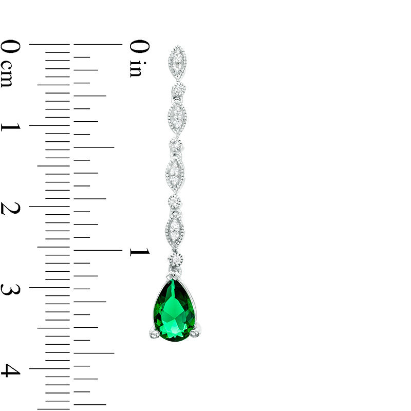 Pear-Shaped Lab-Created Emerald and White Sapphire Marquise Frame Line Drop Earrings in Sterling Silver