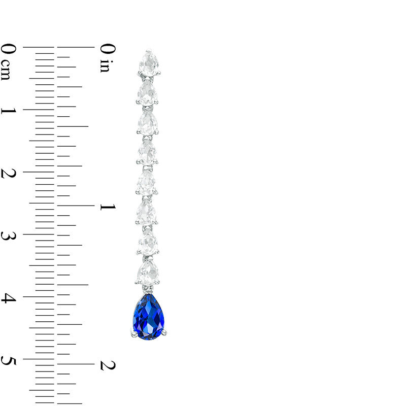 Main Image 3 of Pear-Shaped Lab-Created Blue and White Sapphire Line Drop Earrings in Sterling Silver