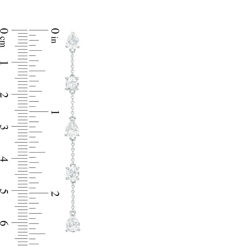 Pear-Shaped and Round Lab-Created White Sapphire Alternating Station Linear Drop Earrings in Sterling Silver